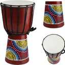 Wood Djembe Drum, 6.5'' x 12''Carved Mahogany African Drums with Goatskin Drumhead, West African Styled Professional Djembe Hand Drum for Kids and Adults Beginners