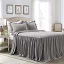 Lush Decor Ruffle Skirt Bedspread 3 Piece Set, King, Dark Gray - Gray King Bedding - Ruffled Bedspread - Vintage Farmhouse Decor