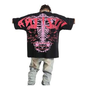 GORGLITTER Men's Oversized Graphic T Shirts Cool Short Sleeve Drop Shoulder Crewneck Tee Top Streetwear Black and Pink X-Large