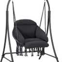 ANOW Hanging Swing Chair with Stand Included, Heavy Duty Hammock Chair with Stand and Removable Padded Cushion, Max 400 Lbs, Dark Grey