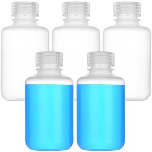 4oz/125ml Plastic Sample Bottles with caps, Wide Mouth Reagent Bottle with Lids Leak Proof Containers Water Sample Bottles for Laboratories, Travel(5Pcs)