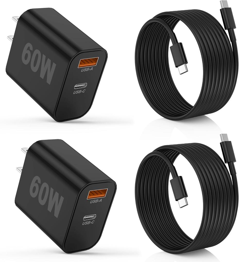 Type C Charger Fast Charging, 2 Pack Dual Port USB-C Wall Charger with PD 40W & QC 20W Fast Charging, 10FT USB-C Cable for iPhone, iPad Pro, MacBook M1/M2/M3, Android, Black