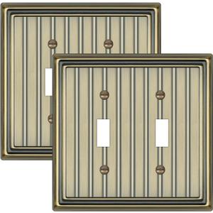 Metal Wall Plate for Electrical Outlets, Decorative Antique Brass Switch Plates Outlet Cover, Light Switch Cover Plate, 2-Gang Wall Plates (Double Toggle, 2 Pack)