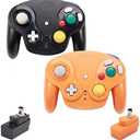 VTone Wireless Game Cube Controller, 2 Pieces 2.4G Wireless Classic Gamepad with Receiver Adapter for Wii Game Cube NGC GC (Black and Orange)