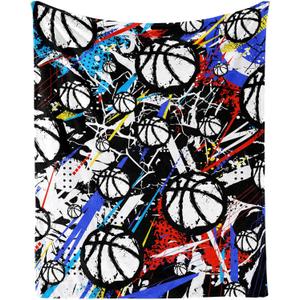 Basketball Throw Blanket, 80" x 60" Flannel Cool Basketballs Themed Printed Stuffed Plush Orange Blankets, Soft Nap Throw Blanket for Home Boys Girls Women Basketball Lovers Gifts