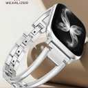 Wearlizer Compatible with Apple Watch Band49/46/45/44/42mm(Series 3 2 1) Women, Dressy Fancy Stainless Steel Metal Strap Pretty Slim Designer Bracelet for iWatch Series 11 10 9 8 7 6 5 4 SE/Ultra 3 2 1