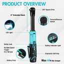 DURATECH Extended Cordless Ratchet Wrench, 3/8" 12V 44 Ft-Lbs Long Neck Electric Ratchet Wrench with 2-Pack 2.0Ah Li-Ion Battery, 1 Hour Fast Charger, 10 Sockets Accessories & Variable Speed Trigger