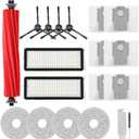 Accessories Replacement Kit for Roborock Q Revo S, Qevo Pro, Qrevo Plus Robot Vacuum, 1 Main Brush, 4 Mop Cloth, 2 Washable Filter, 4 Black Side Brushes, 6 Dust Bag, 1 Cleaning Tool - 18 Pcs