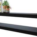 BAMEOS Floating Shelves, 31W x 8D Black Wall Mounted Wooden Shelves with Invisible Brackets Set of 2, Hanging Wall Shelves Decoration for Bedroom, Bathroom, Living Room and Kitchen