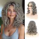 Curly Wavy Brown Wigs for Women Medium Long Synthetic Modern Cosplay Hair Wig,Mixed Brown