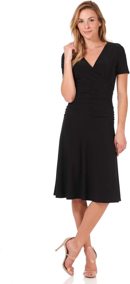 Rekucci Women's Slimming Short Sleeve Fit-N-Flare Crossover Tummy Control Dress (12, Black)