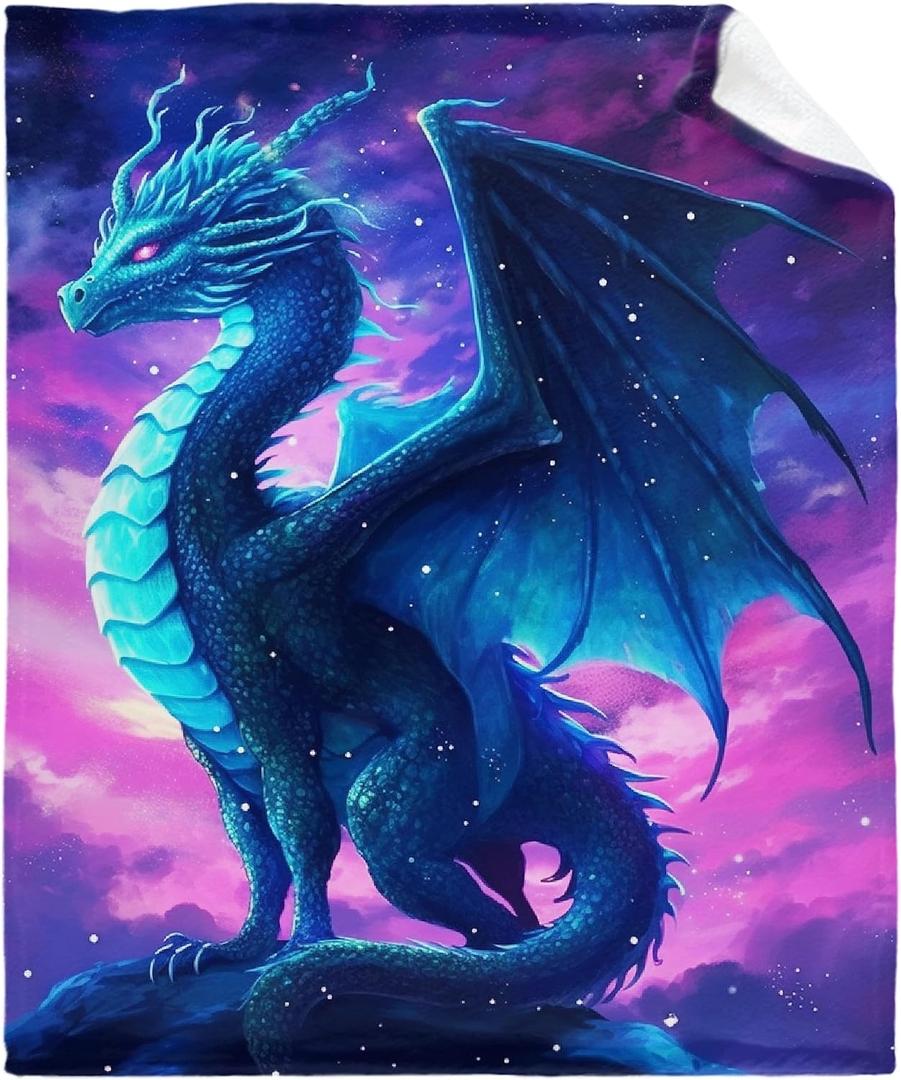 Dragon Blanket Gifts for Girls 8-12 - Blue Purple Dragons Throws for Boys Kids Children - Plush Soft Fuzzy Flannel Birthday Gifts for Women Men Adults Dragon Lovers - 50"X40" Decor for Room Bed Sofa