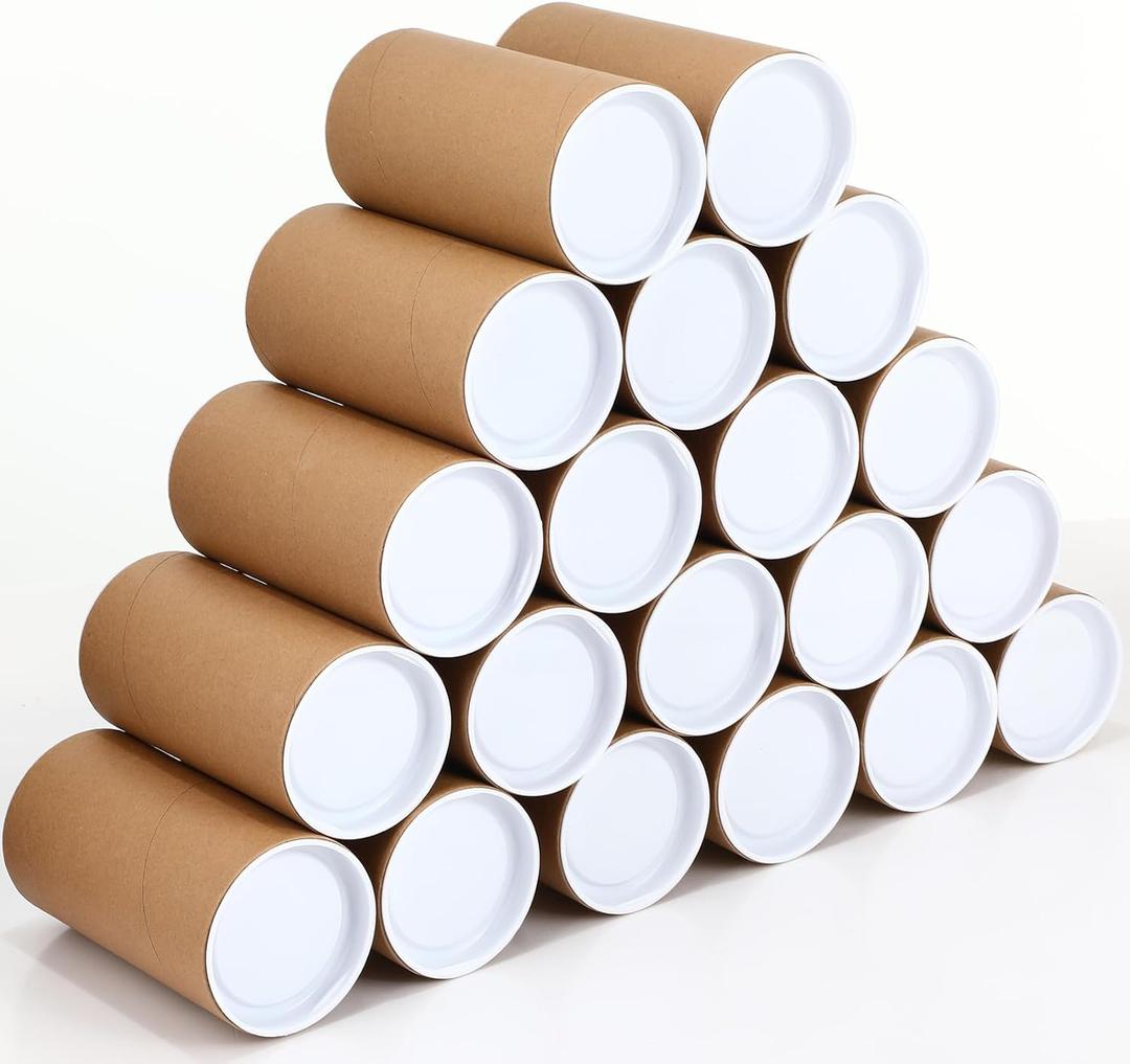 Yeaqee 20 Pack Mailing Tubes with Caps Poster Holder Tube 3 x 6 Inch Round Cardboard Mailers for Artwork Advent Calendars Classroom Craft Shipping DIY Projects Gifts Packing Maps Packaging, Brown