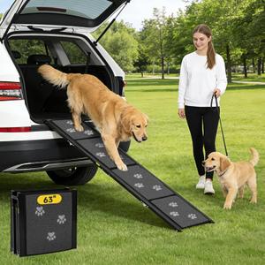 Dog Ramp for Car 63" Long & 17" Wide Portable Dog Ramps for Large Dogs Non Slip Rug Surface Extra Wide Steps for SUV Car and Truck Folding Dog Ramp Supports Up to 250LBS