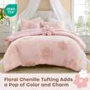 Intelligent Design Kids Queen Comforter Set for Girls, Tufted Chenille Floral Comforter Set Queen, Lightweight Polka Dot Comforter Reversible Bed Set, Sham, Pillow, Gracie, Full/Queen Pink 4 Piece