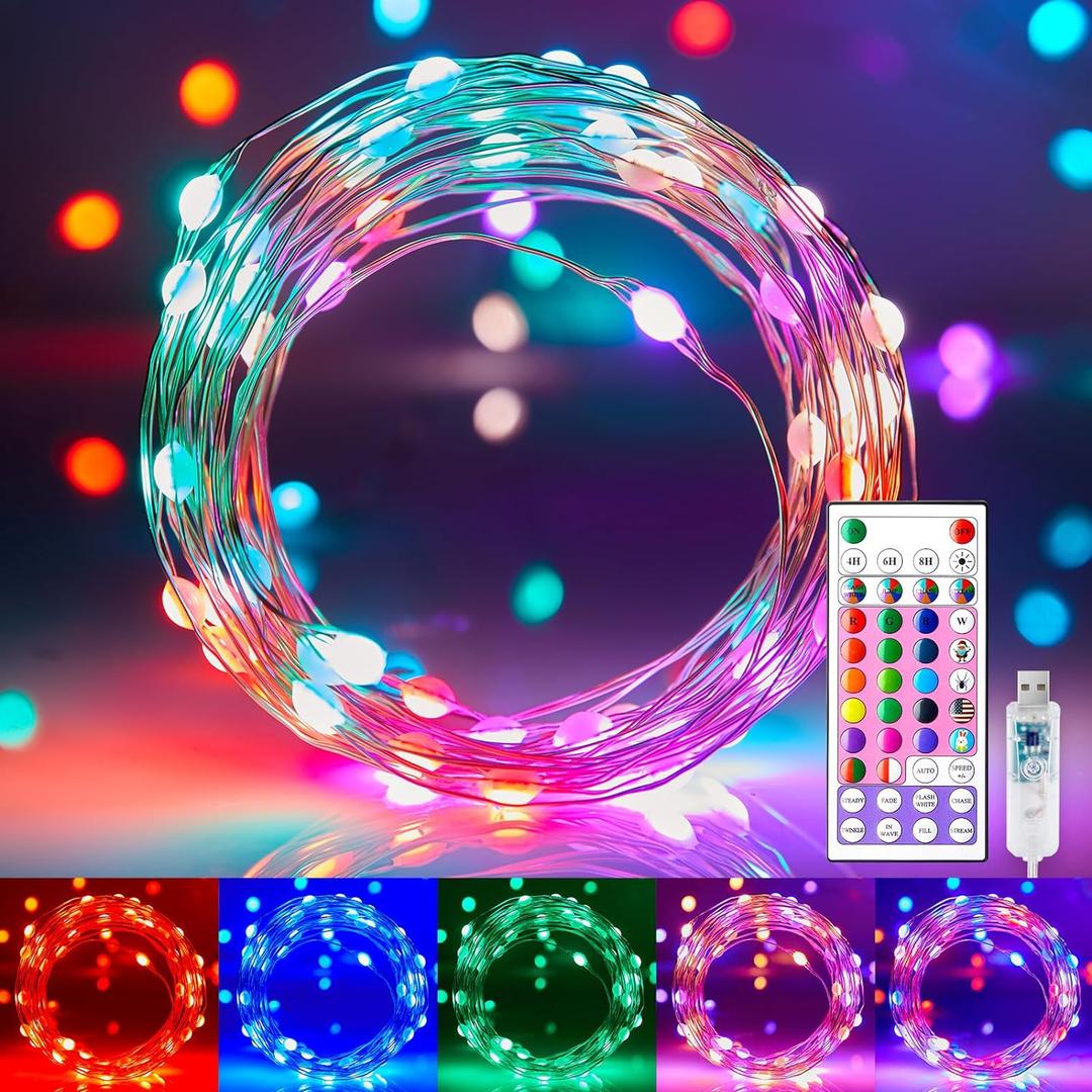 Fairy Lights- 33 FT 100 LED String Lights with Remote, 16 Colors & 6 Holiday Colors Changing Fairy Lights, Valentines String Lights with Timer, Fairy Lights for Bedroom Indoor Party Decoration Fairy Lights- 33 FT 100 LED String Lights with Remote, 16 Colors & 6 Holiday Colors Changing Fairy Lights, Valentines String Lights with Timer, Fairy Lights for Bedroom Indoor Party Decoration