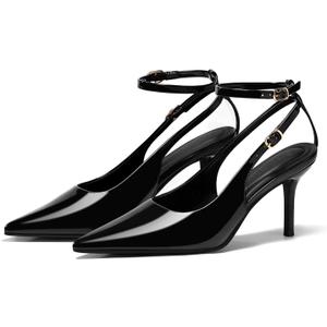 Coutgo Womens Slingback High Heels Closed Pointed Toe Pumps Ankle Strap Work Dress Shoes (8, Black)