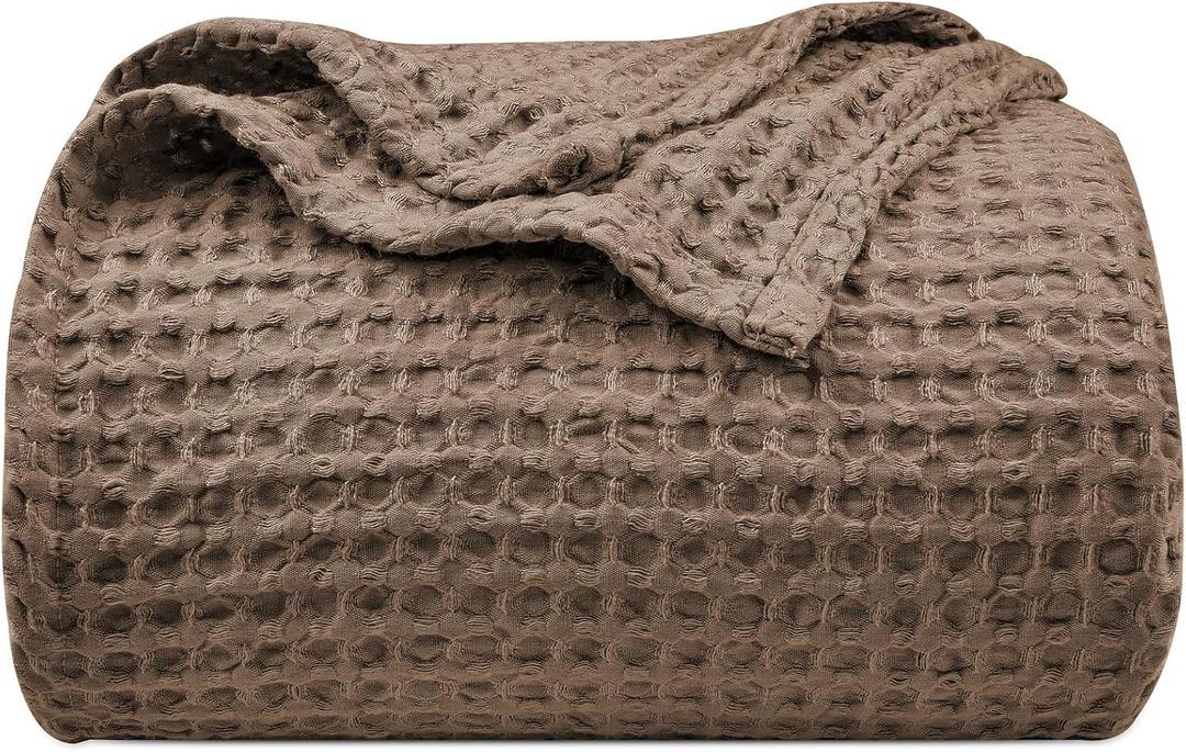 PHF Ultra Soft Waffle Weave Blanket King Size 104"x 90"- Washed Lightweight Breathable Cozy Woven Blanket for Bed - Aesthetic Decor for Couch Bedding Sofa Home Car - Cocoa Brown