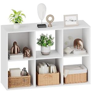 Sweetcrispy 6 Cube Storage Organizer, Stackable Modular Bookcase Shelf | Vertical or Horizontal Use, Fits 11×11" Bins, Removable Back Panels, for Living Room, Office, Entrance White Wood