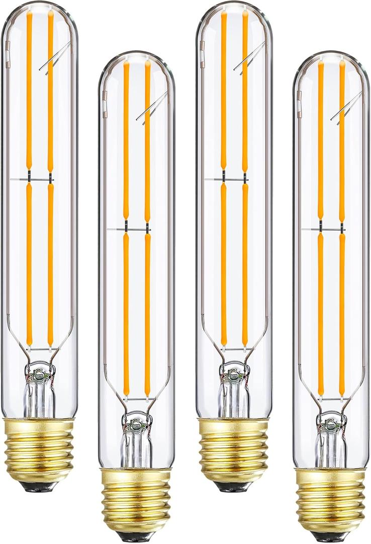 E26 Tubular Led Bulbs,Dimmable T10 Led Light Bulbs 6W Equal 60 Watt,2700K Warm White,Long Edison Led Bulb,600lm,T10 Clear Glass Bulb 7.3 in Led,4Pack.