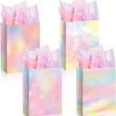 Maitys 24 Pcs Pastel Rainbow Goodie Bags with Tissue Paper, Spring Easter Party Favor Bags Rainbow Party Favor Bag Pastel Gift Bag for Kids Girls Spring Unicorn Birthday Wedding Baby Shower Decor