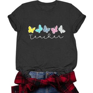 Teacher Shirts for Women Teacher Gifts Short Sleeve Shirts Graphic Tees Summer Tops 2025 (Pink, XL)