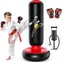 QPAU Kids Punching Bag Toy with Boxing Gloves, 66 Inch Larger Stable Kids Inflatable Boxing Bag Set, Gifts for Boys & Girls Age 6-12, for Practicing Karate, Taekwondo, MMA