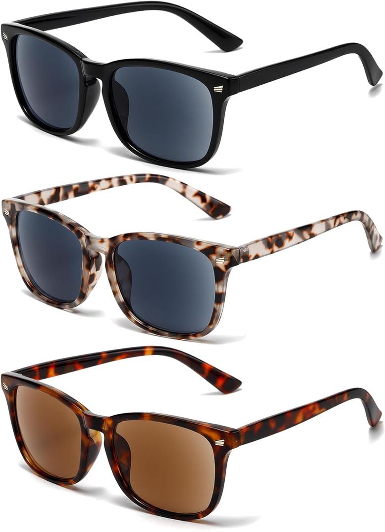 3 Pack Reader Sunglasses For Women Classic Retro Reading Sunglasses UV400 With Metal Spring +3.0 (White Tortoiseshell,tortoiseshell,black,)