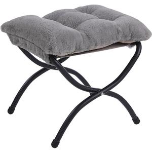 Welnow Folding Foot Stool, Upholstered Small Accent Ottoman with Detachable Thick Cotton Cushion Padded Sofa Stool and Metal Frame for Lazy Chair, Living Room, Bedroom, Plush Grey