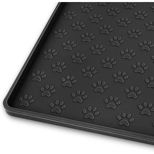 Ptlom Pet Placemat for Dog and Cat, Mat for Prevent Food and Water Overflow, Suitable for Small, Medium and Big Pet, 18"x 12", Black, Silicone