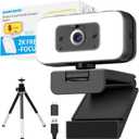 2K Webcam for Laptop, Computer Camera with Light for PC/Desktop/Mac [Light Your Face, Free Your Space] USB Webcam with Auto Anti-Disturb Backlight, Zoom & Flip, Privacy Cover, Microphone