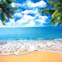 Summer Tropical Beach Backdrop Blue Sea Sky White Clouds Palm Trees Backdrop Theme Portrait Photography Background Holiday Photo Video Studio Props Banner 20x10ft
