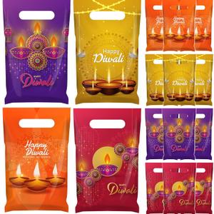 Gilprop 48 Pcs Diwali Gift Bags with Handle Happy Diwali Plastic Party Favor Bags Festival of Lights Goody Treat Candy Pouches for Indian Deepavali Celebration Party Supplies