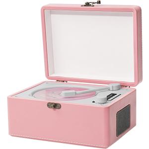 Vintage Desktop CD Player with Speakers, Rechargeable Battery, Portable Retro Suitcase CD Player for Home with Bluetooth Out & Input, USB Playback, AUX-in, Headphone Jack, White