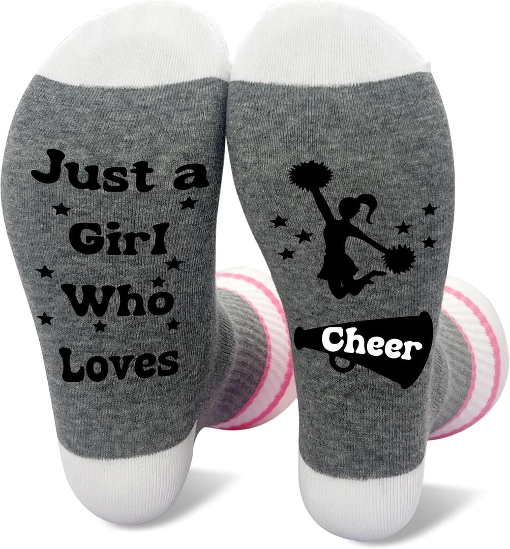 2 x Funny Cheering Socks For Women Girl, Just A Girl Who Loves Cheer Themed Socks, Novelty Gifts For Cheerleading Cheer Coach (Gray)