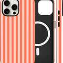 Magnetic for iPhone 16 Pro Case Cute Stripes Phone Case, Shockproof Slim TPU and Hard PC Protective Phone Cover Compatible with MagSafe Designed for Women Girls, Deep Orange