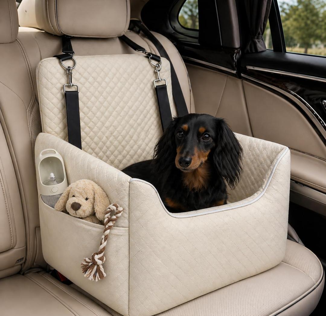 ALL GOOD PET SUPPLIES Dog Car Seat for Small/Medium Dogs Under 35lbs, Soft Booster Car Seat with Detachable Washable Cover and Cushion, Puppy Dog Car Bed