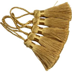 Makhry 20pcs 4.3 Inch Handmade Silky Floss Mini Tiny Craft Tassels with 2-Inch Cord Loop and Small Chinese Knot for Earrings, Souvenir, Bookmarks, DIY Craft Accessory,Tags (#47Champagne)