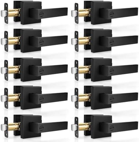 Hasmikit 10 Pack Matte Black Door Handles Privacy Door Levers, Heavy Duty Bed and Bath Door Locks Interior Door Knobs, Reversible Keyless Flat Levers with Square Rosette