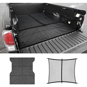 Truck Bed Mat and Net Compatible with 2024-2025 Toyota Tacoma 5FT Truck Bed Replacement, Truck Net TPE Cargo Bed Liner All Weather Cargo Mat for Toyota Tacoma Accessories