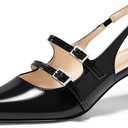 Coutgo Womens Slingback Kitten Heels Mary Jane Pumps Closed Pointed Toe Buckle Strap Wedding Dress Shoes (8.5, Black)