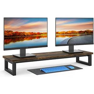 YAOHUOO Dual Monitor Stand Riser, 39Inch Large Monitor Stands for 2 Monitors, Computer Monitor Stand, Wooden Desktop Oraganizer Shelf for Office Desk Computer,Laptop,TV