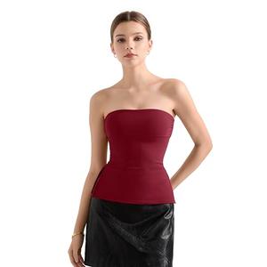 SUUKSESS Women Double Lined Going Out Trendy Tube Tops Side Split Sexy Strapless Tank Tops (Wine,XS)