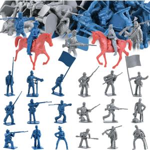 LovesTown 82PCS Civil War Solider Toys, 40 Blue and 40 Gray Uniform Action Figures Plastic Toy Soldier with Rideable Horses for Kids Birthday History Class