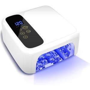 Interchangeable Light Panel & Battery - Cordless Rechargeable 72W AI UV LED Nail Lamp with Metallic Reflector & Base, Professional Salon-Grade Wireless Gel Nail Dryer Fast Curing Light (White)