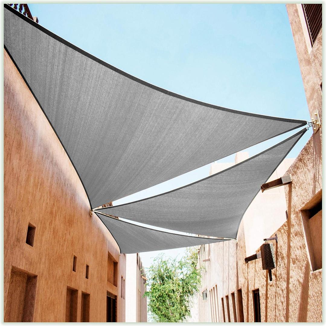 Colourtree 14' x 14' x 14' Grey Sun Shade Sail Triangle Canopy Fabric Cloth Screen CAPT14, Water Permeable & UV Block UPF50, Heavy Duty, Carport Patio Outdoor - (We Customize Size)