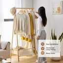 FILWH Bamboo Clothes Rack with Storage Box Foldable Garment Holder Coat Rack Freestanding Coat Stand Child Clothing Stand for Hanging Coat Dress up Racks (Natural, Large)