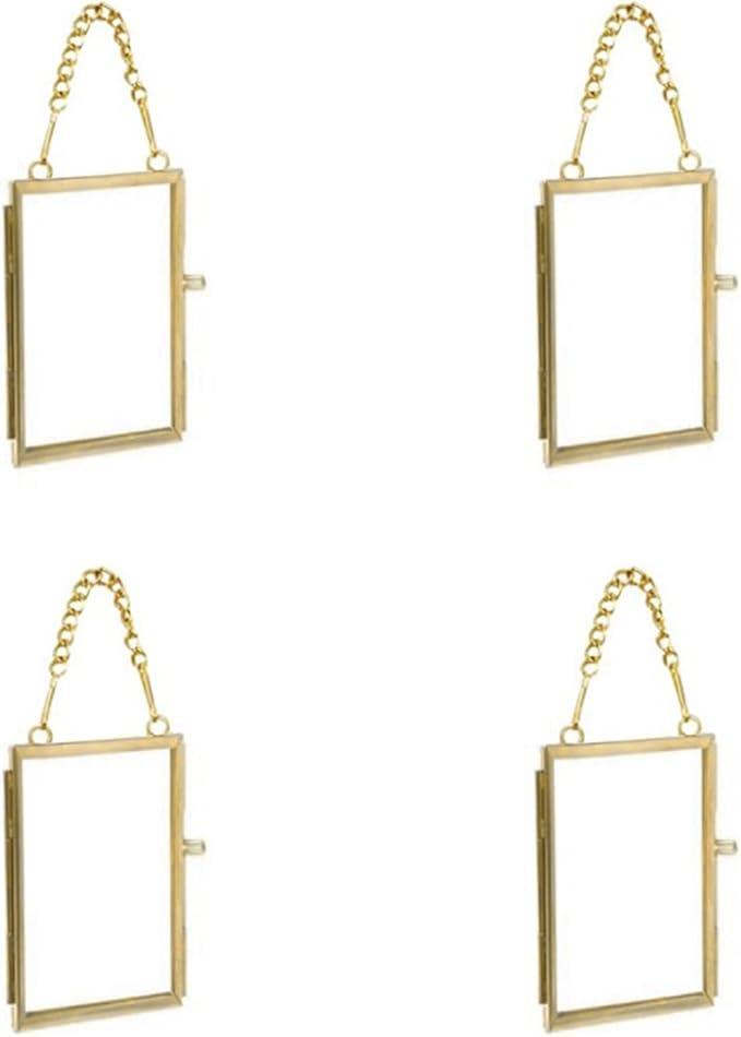 Glass Frame for Pressed Flowers, 2x3 Inch Brass Hanging Photo Frame Double Glass Frame with Chain DIY Vintage Home Decor 20 pieces