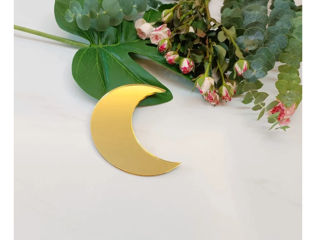 20pcs of Acrylic Moon Place Card,Celestial Wedding Place Cards ,Semi-Circle Place Names Blanks for Wedding ,Party&Festival Deco (Gold Mirror)