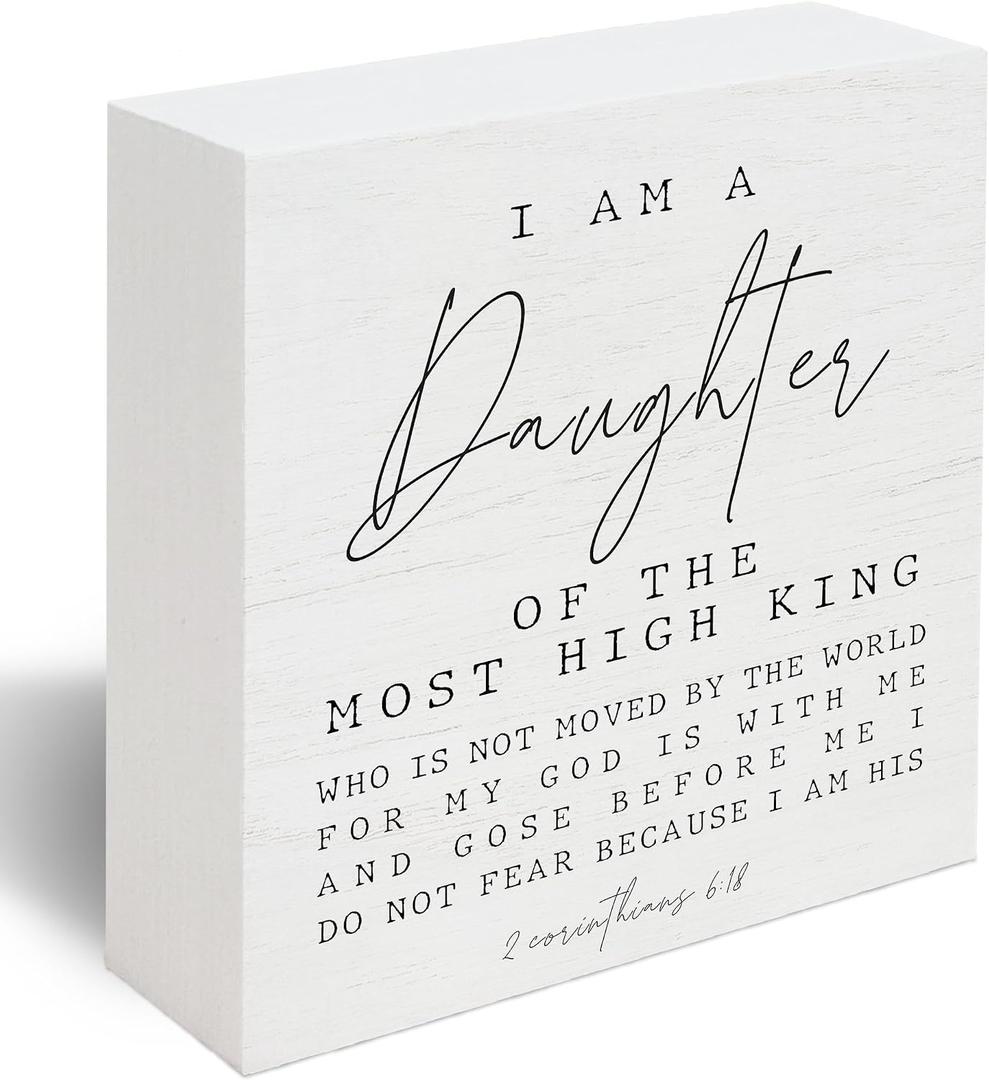 2 x Bible Verse Inspirational Decor I am a Daughter of the Most High King 2 Corinthians 6:18 Christian Gifts for Women Girls, Shelf Table Decor for Nursery Baby Room -D29